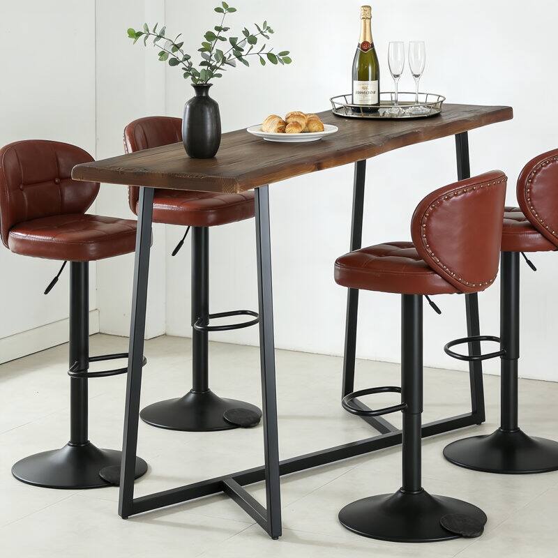 Solid Wood Industrial Bar Table, 63-Inch Counter Height Pub Table with Sturdy Metal Frame - Brown