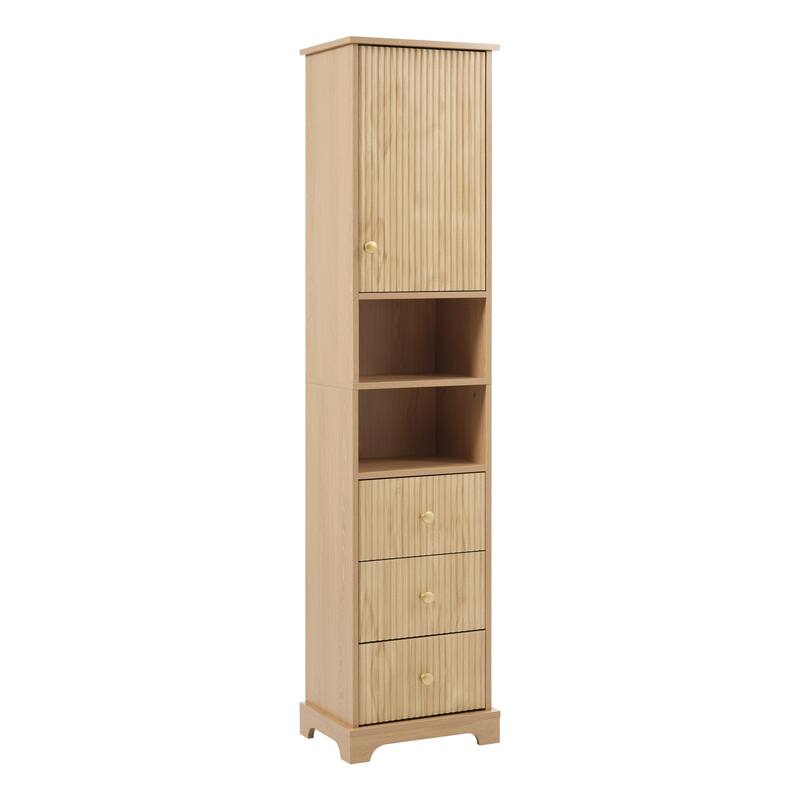 67.7" Traditional Bathroom Cabinet, 3 Drawers & 1 Door with Gold Handles & Adjustable Shelf