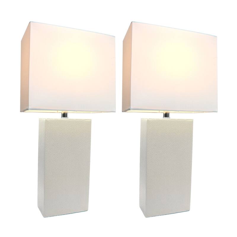 21 in. White Finish Table Lamp with White Shade, Sturdy Table Lamp for Living Rooms and Bedrooms, Set of 2