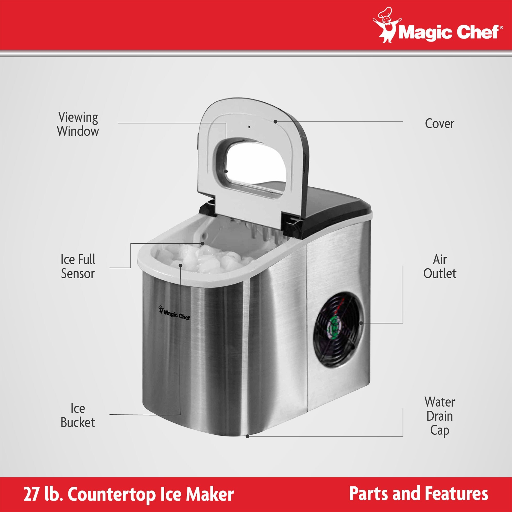 Magic Chef 27 lb. Portable Countertop Ice Maker in Stainless Steel