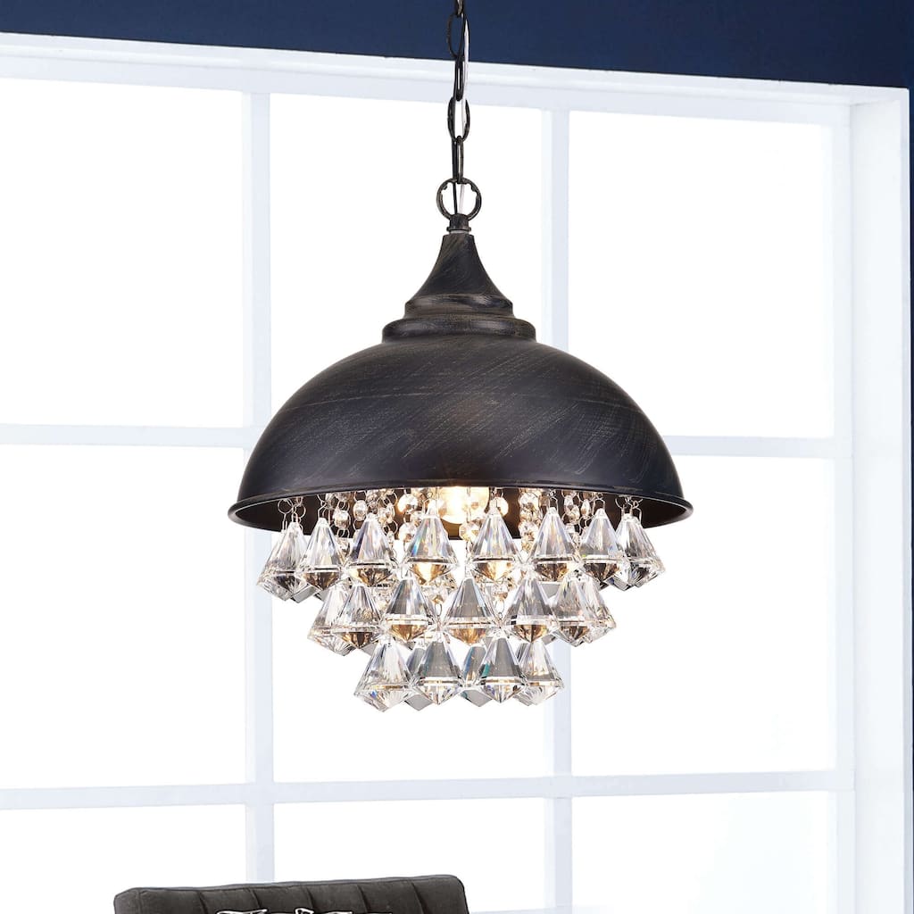 Visalia Antique Black Single Light Crystal Pendant Chandelier