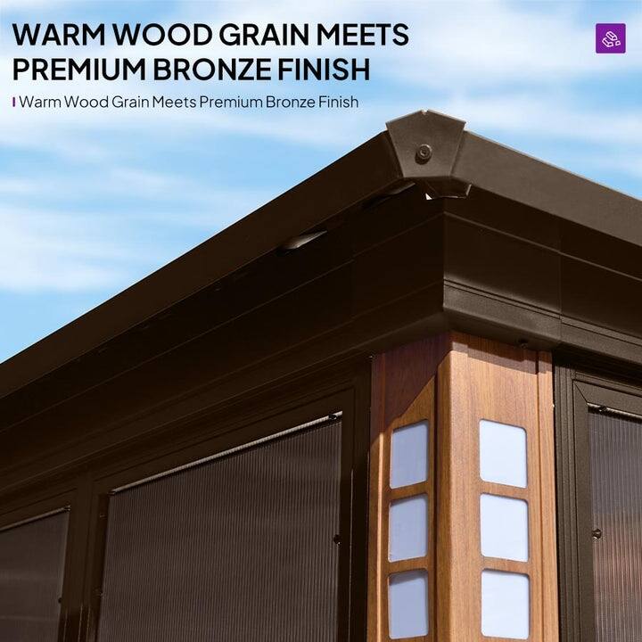 PURPLE LEAF Bronze Sunroom Double Top Outdoor All-Weather Screen House Patio Hardtop Gazebo