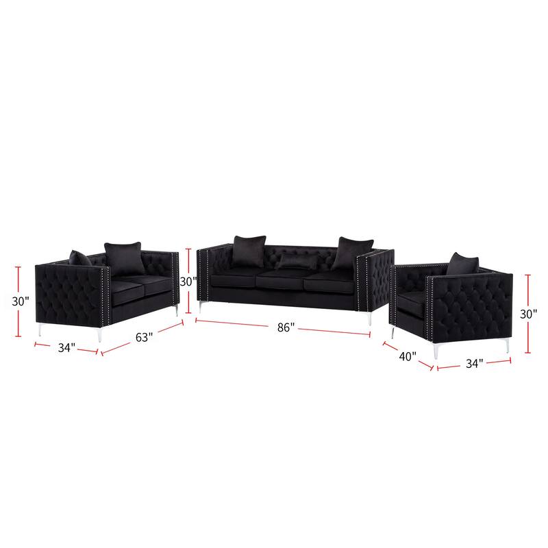 3 Piece Velvet Fabric Living Room Sofa Set