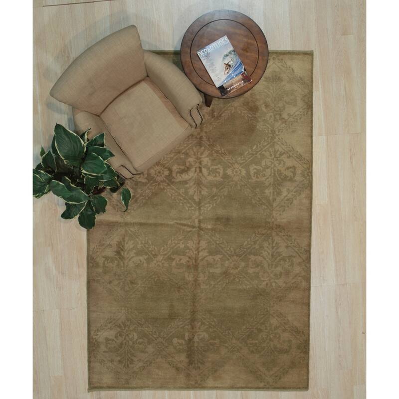 Beige Handmade Wool Transitional Ningxia Rug, 5'11 x 8'11, Hand Knotted Wool, Subtle Elegant Texture Rug - N/A