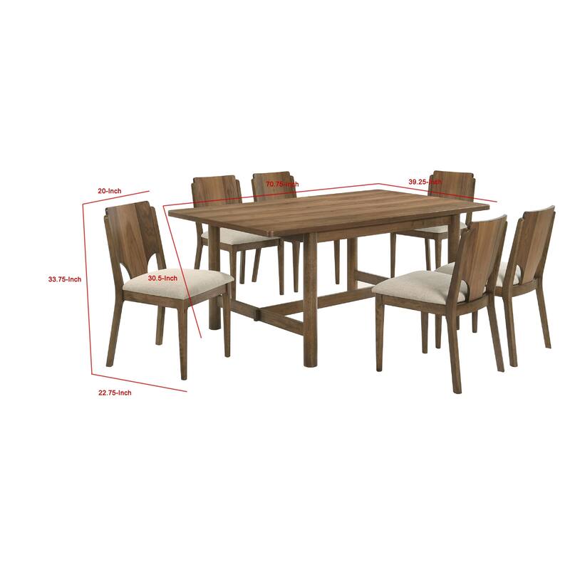 Billie 7pc Dining Table and 6 Chairs Set, Rich Walnut Brown and Beige