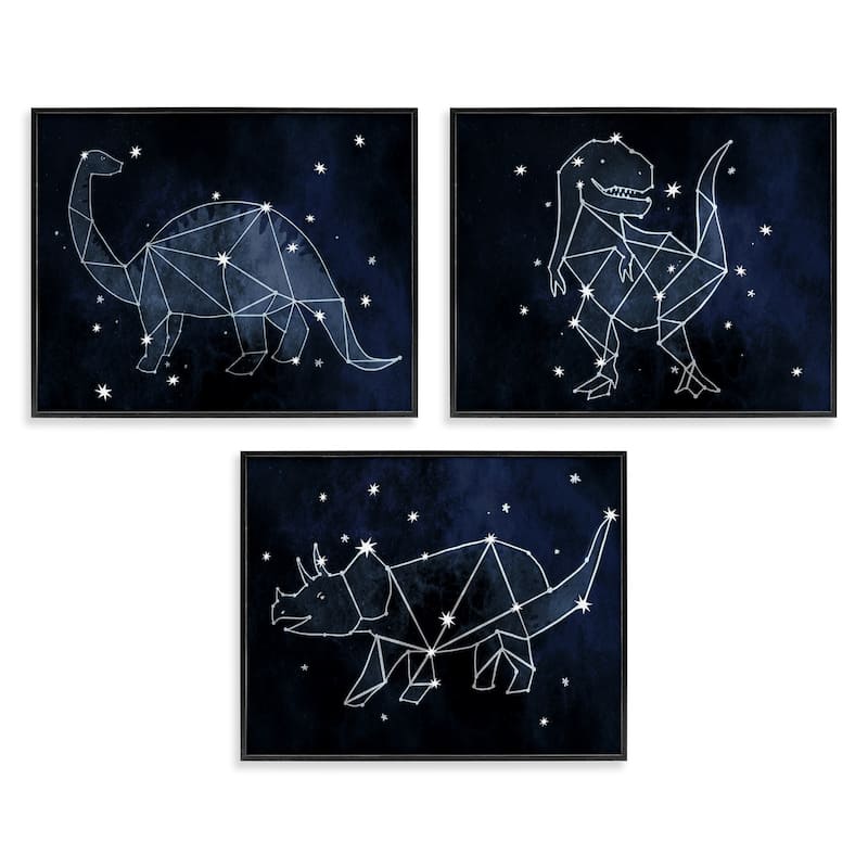 Stupell Night Sky Dinosaur Constellations Outer Space, 3pc Multi Piece Framed Wall Art Set - 30 x 24 - Black
