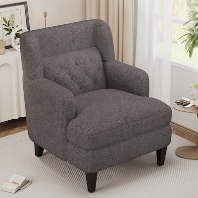 Roomfitters Upholstered Accent Chair Tufted Armchair for Living Room and Bedroom, Beige