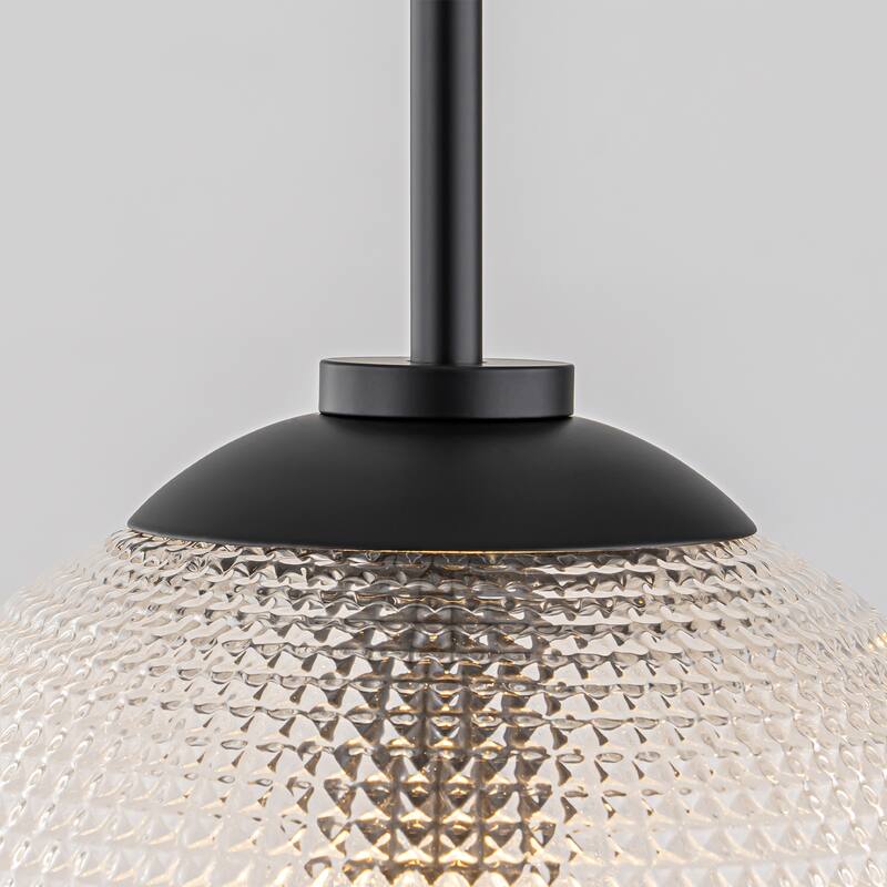 1-Light Modern Black/Gold Grid Textured Glass Pendant Kitchen Island Lights