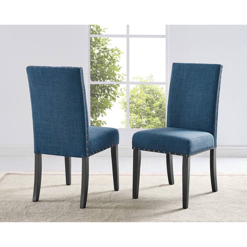 Farmhouse 5-Piece Dining Table Set with Blue Padded Dining Chairs