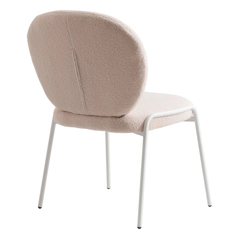 Celestial Modern Boucle Dining Chairs - Upholstered Accent Side Chairs with White Powder-Coated Iron Frame Set of 2