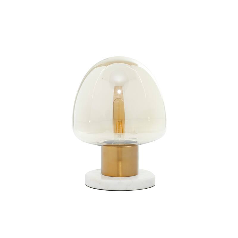 Gold Metal Room Table Lamp with Clear Dome Shaped Shade and Marble Base - 10 x 10 x 14