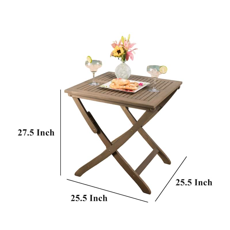 Cami Outdoor Foldable Bistro Table, X Base, 26 Inch Gray Acacia Wood