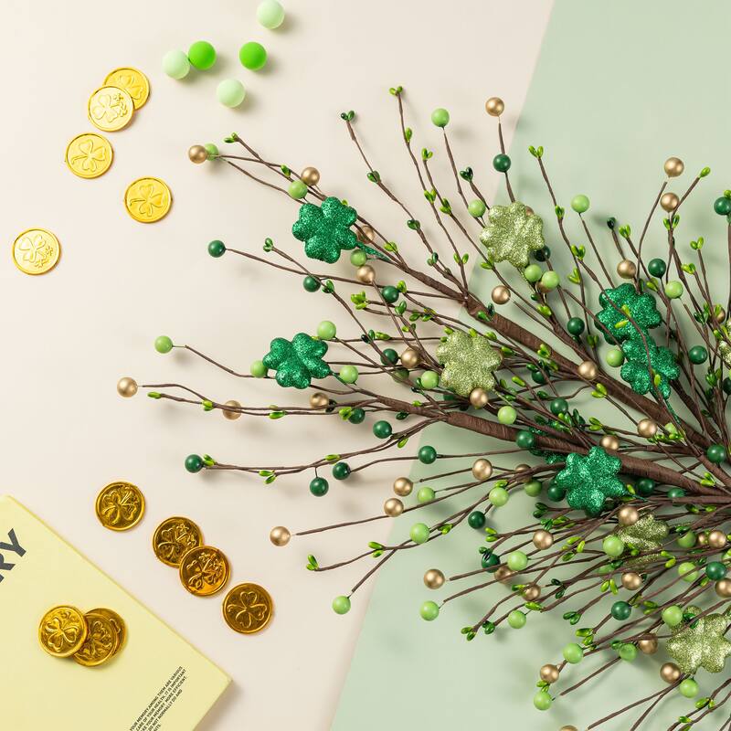 Glitzhome Set of 2 28"H St. Patrick's Berry & Shamrock Artificial Picks