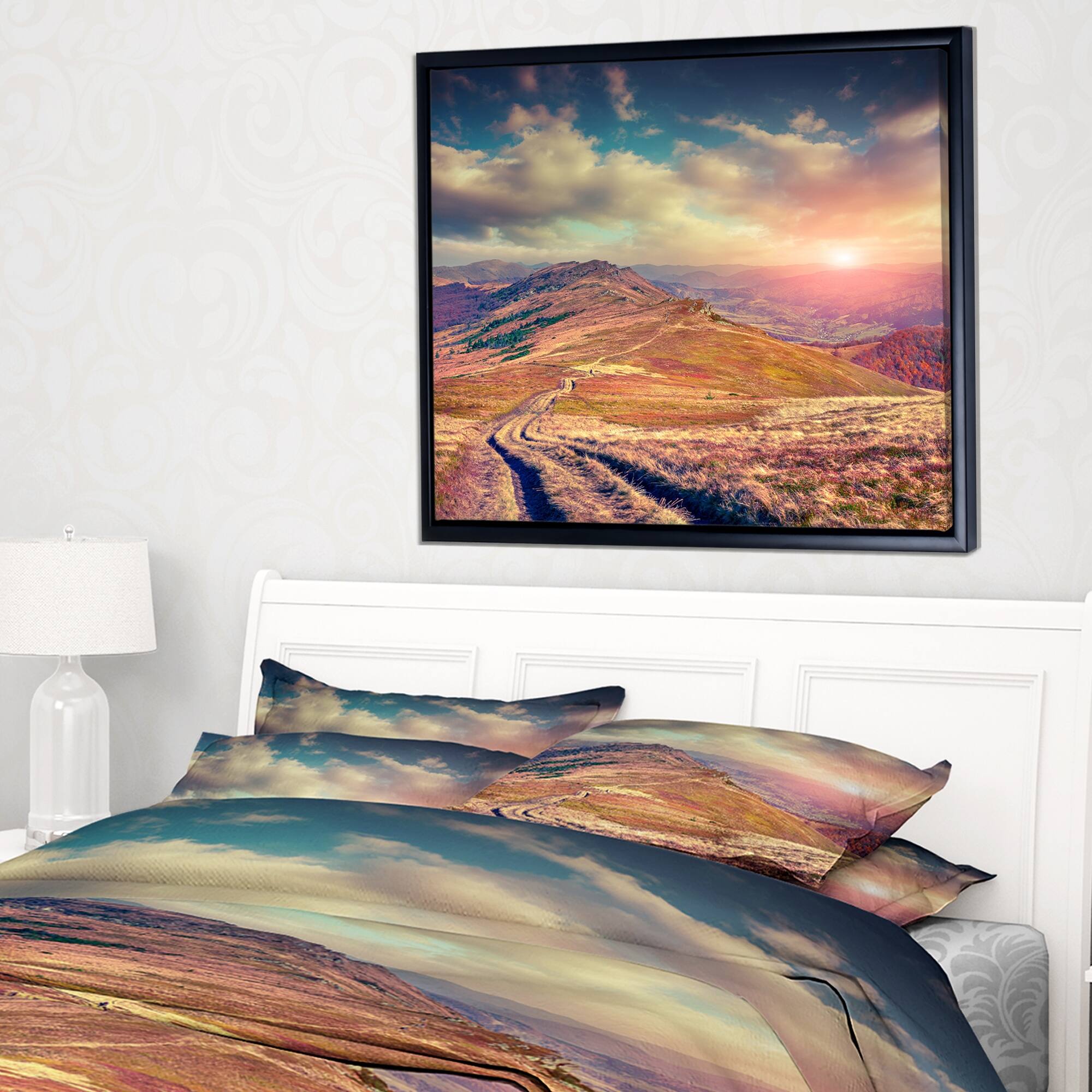 Designart "Amazing Autumn Landscape in Hills" Large Landscape Framed