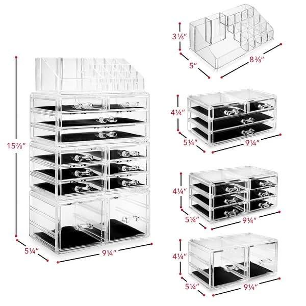 Acrylic Makeup Cosmetic Organizer & Jewelry Storage Set - Large - Clear