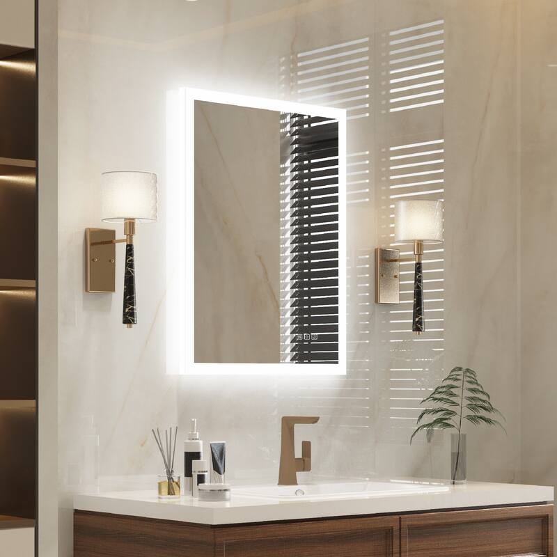 Wall Mounted Bathroom Frameless With Back/Front Light LED Mirror,Anti-fog
