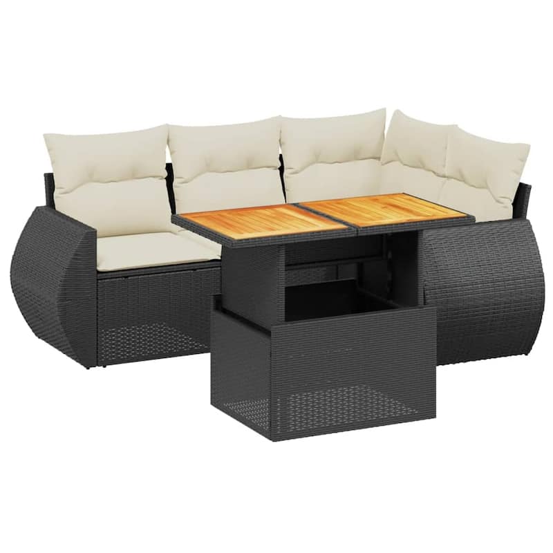 vidaXL Patio Sofa Set with Cushions Lounge Sofas and Table 5 Piece Poly Rattan - 21.7 x 39.4 x 28.7