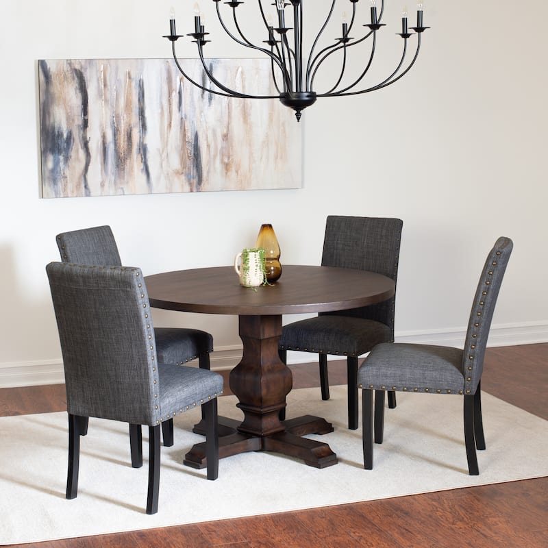 Roundhill Furniture Kohland 5-piece Dining Set, Pedestal Round Table with 4 Stylish Chairs - Grey