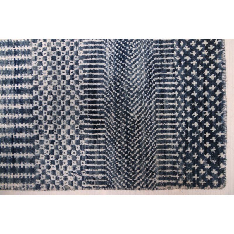 ECARPETGALLERY Hand-knotted Finest Silk Shadow Navy Silk, Wool Rug - 2'8 x 11'10