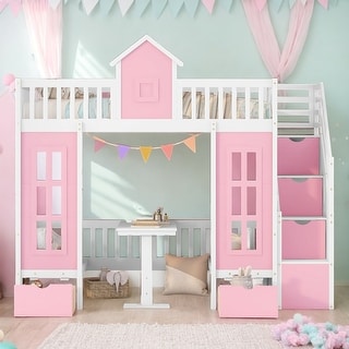 Modern Twin Over Twin Wood Loft Bed with Down Desk,Wooden Separable Bunk Bed Includes 2 Beds With Changeable Table