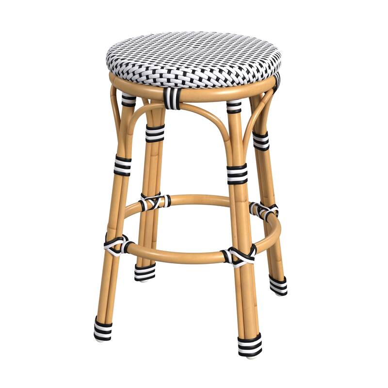 Tobias Outdoor Rattan and Metal Counter Stool - Black/White