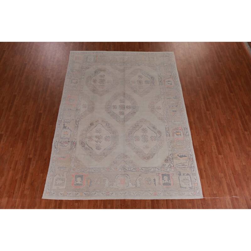 Hand Knotted Oriental 100% Wool Carpet Transitional Geometric Beige & Ivories Oushak Area Rug - 12' 0'' X 8' 10''