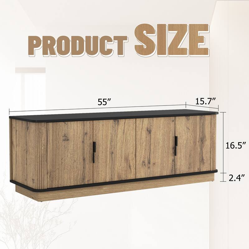 Four-Door MDF TV Cabinet, Multi-functional Storage, Metal Rounded Corner Design, 55*15.7*18.9 inches