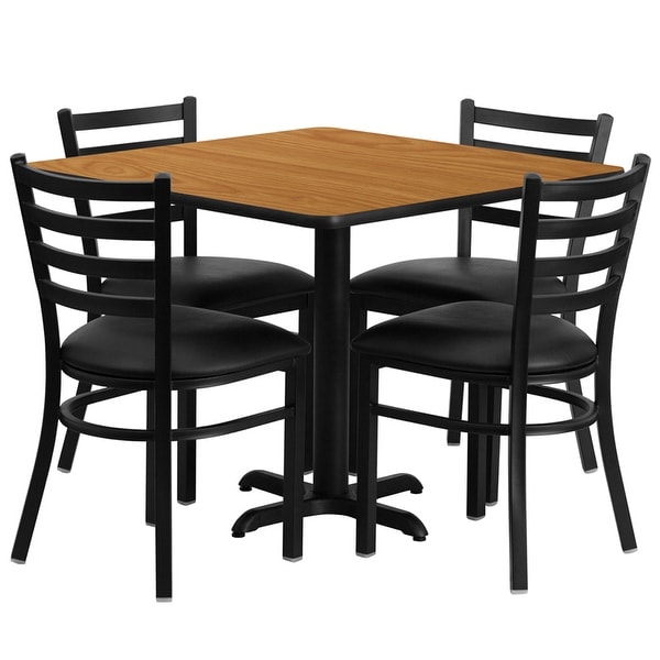 Dyersburg 5pcs Table Set Square 36" Natural X-Base, Black Metal Chairs