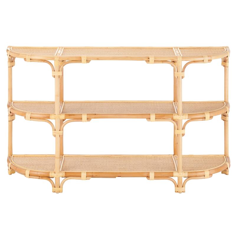 59.5 in Tan Raffia 3 Shelf Accent Console_Sofa Table