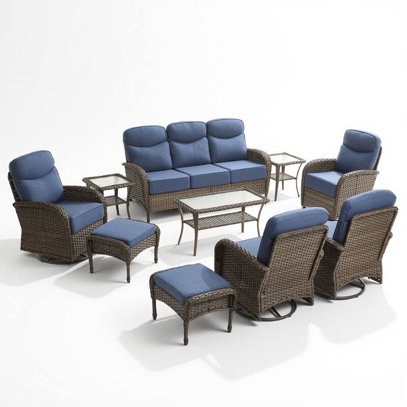 Pocassy Outdoor Wicker Patio Sofa with Swivel Chair Ottoman Sets