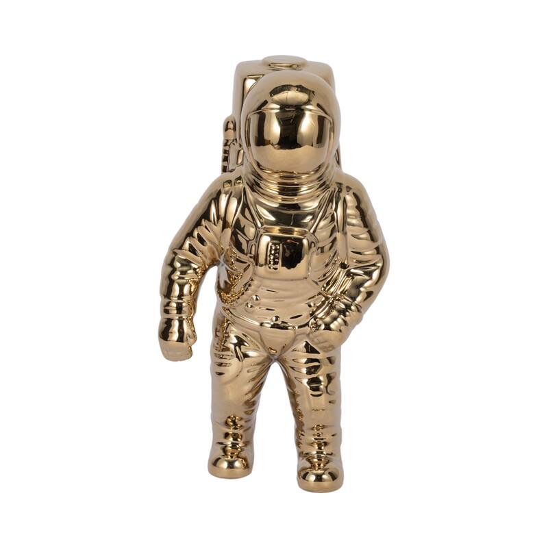 11" Ceramic Astronaut Sculpture Contemporary Modern Metallic Statuette Table Decor For Home or Office Space - 6" x 4" x 11" - Gold