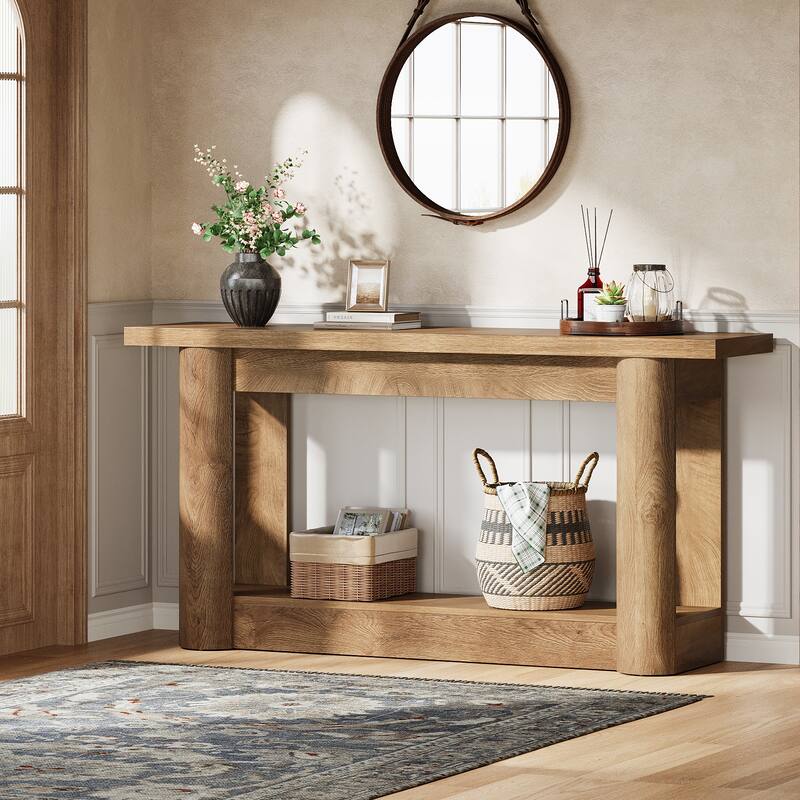 63 Inch Entryway Console Table, 2-Tier Sofa Table Behind the Couch