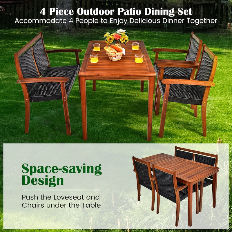 Costway 4PCS Patio Rattan Dining Furniture Set Acacia Wood Frame - See details