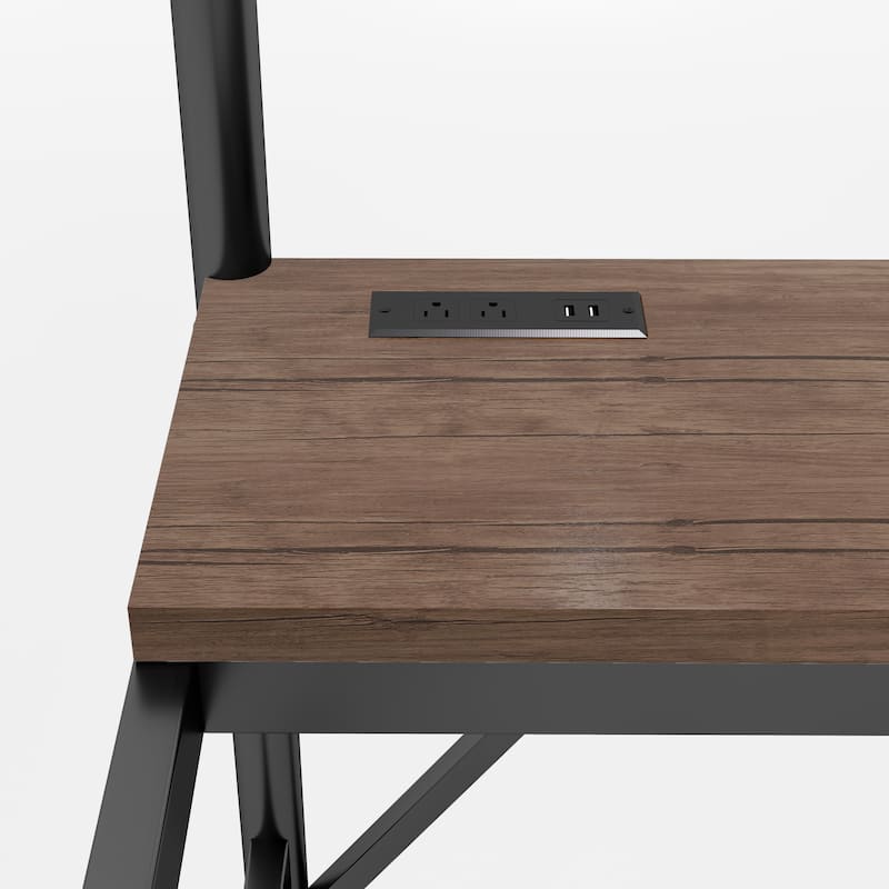 Full Size Metal Loft Bed with Desk, LED Light, and Charge Station, Black