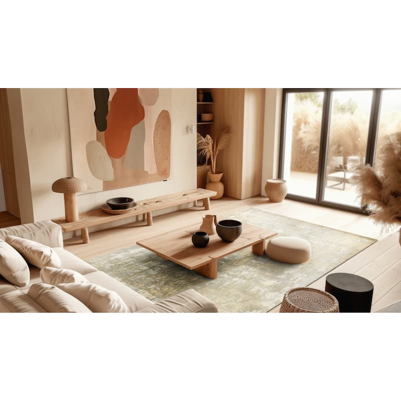 EXQUISITE RUGS Murano Hand-loomed Wool/Bamboo Silk Ivory/Silver/Gold Area Rug.