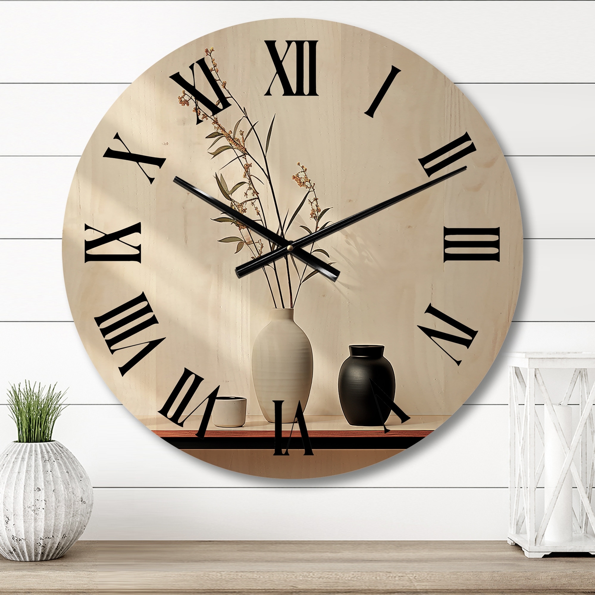 Designart "White Black Line Art Minimalist Still I" Modern Oversized Wood Wall Clock