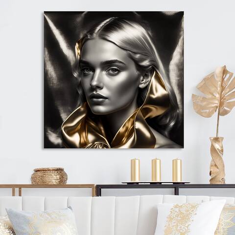 Designart "Black And Gold Elegance III" Fashion Woman Canvas Wall Art