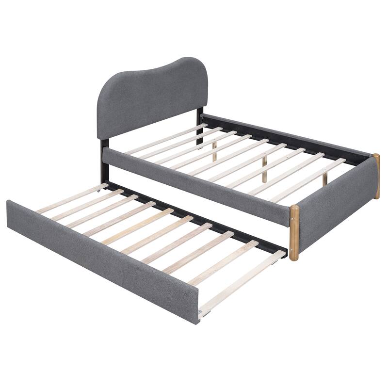 Full Upholstered Platform Bed with Practical Trundle for Additional Sleeping Space