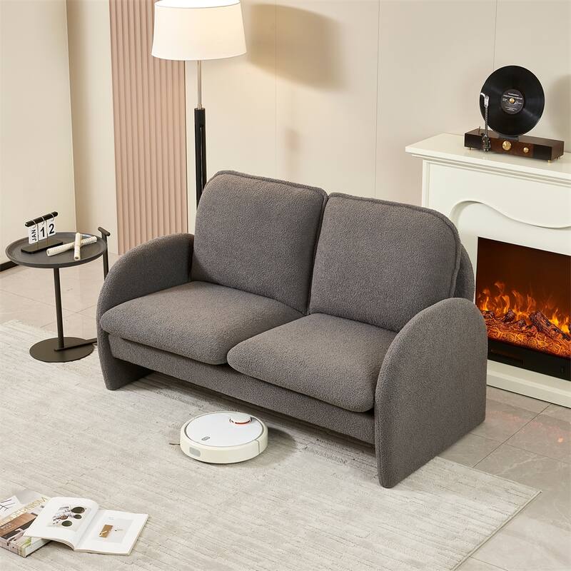 59" Sherpa Fabric Upholstered Sofa Small Couch for Living Room