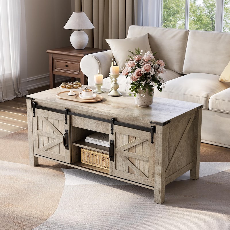 Farmhouse lift-top Coffee Table, Hidden Storage, Rustic Center Table