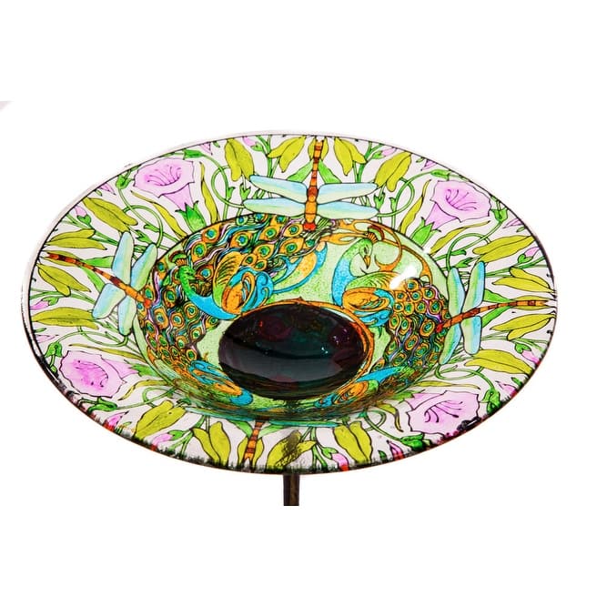 10 in. Dragonfly Glass Birdbath Stake