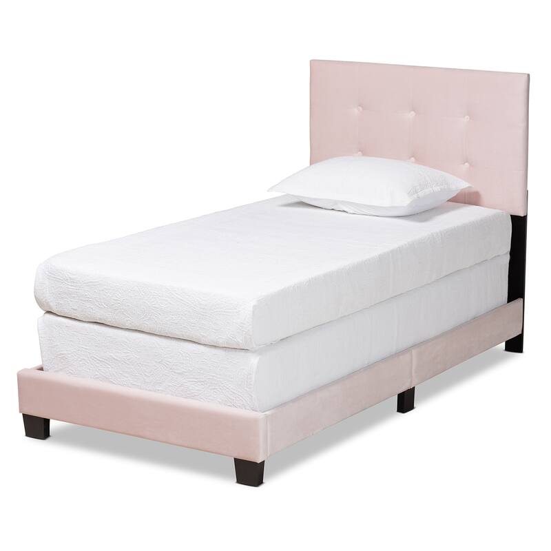 Caprice Contemporary Glam Velvet Fabric Twin Size Panel Bed - Pink