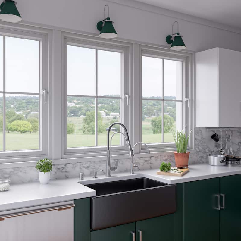ALFI brand Modern 33" x 18" Reversible Fluted / Smooth Rectangular Fireclay Farm Sink - Black Gloss