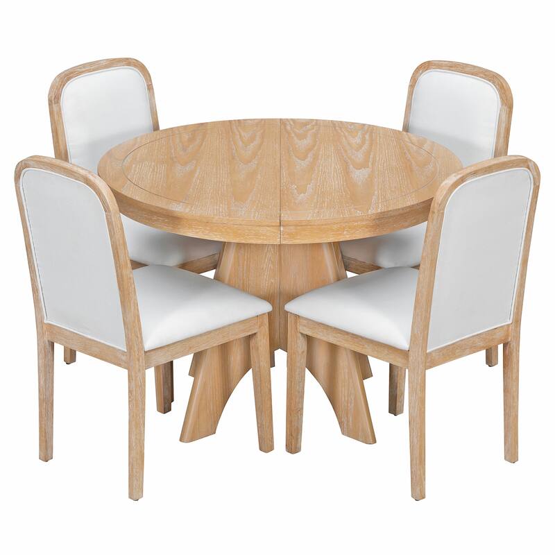 Extendable Dining Table for 4-6, 42" to 58" Rustic Farmhouse Table with X-Legs