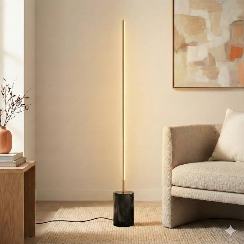 Totsa Sleek Gold LED Floor Lamp with Faux Marble Base - Black