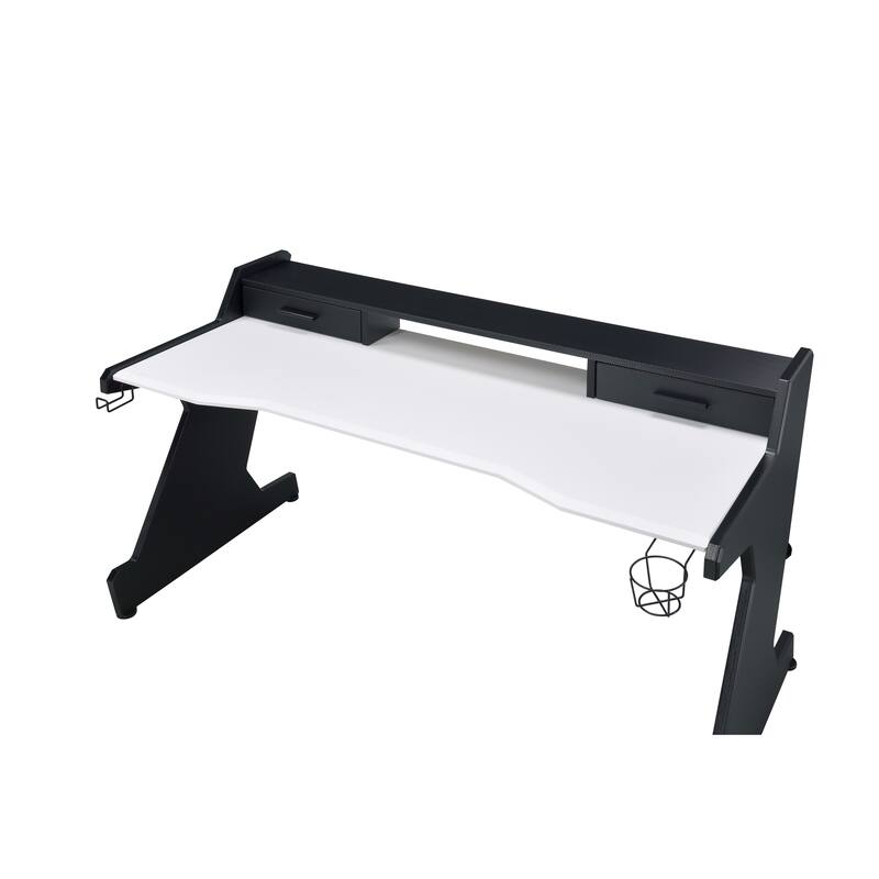 Modern 2-Drawer Gaming Desk with Spacious Design and Open Storage Compartment, Metal Frame and Wood Surface