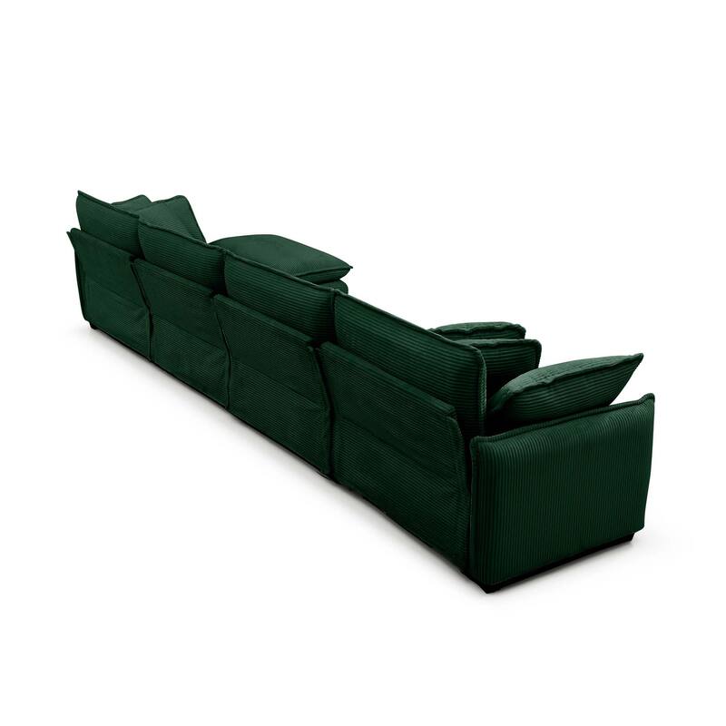 5-piece Oversized Corduroy Upholstered L-Shaped Modular Sectional Sofa with Removable Ottoman and Free Combination