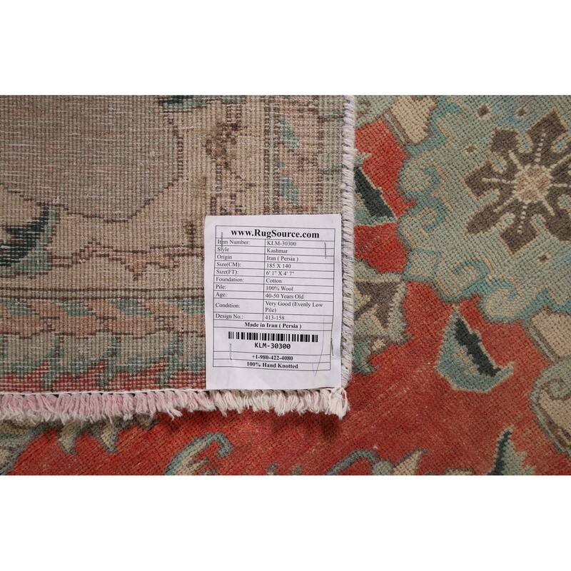 Distressed Kashmar Persian Vintage Area Rug Hand-Knotted Wool Carpet - 4'7" x 6'1"