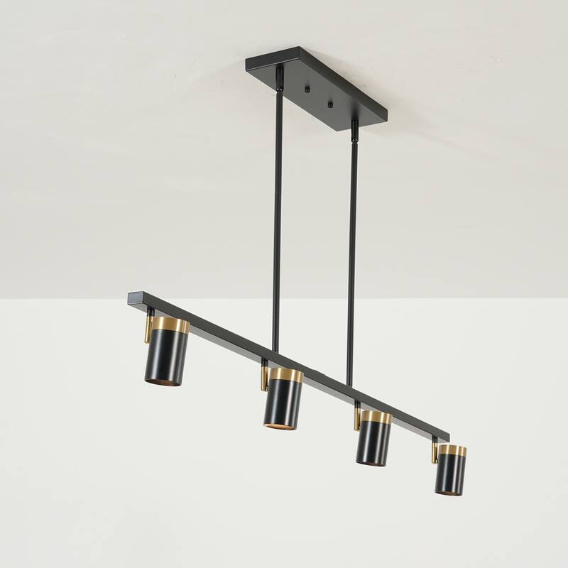 4-Light Modern Black & Gold LED Track Spotlight, Adjustable Linear Ceiling Light Fixture for Dining Room - 4 Light