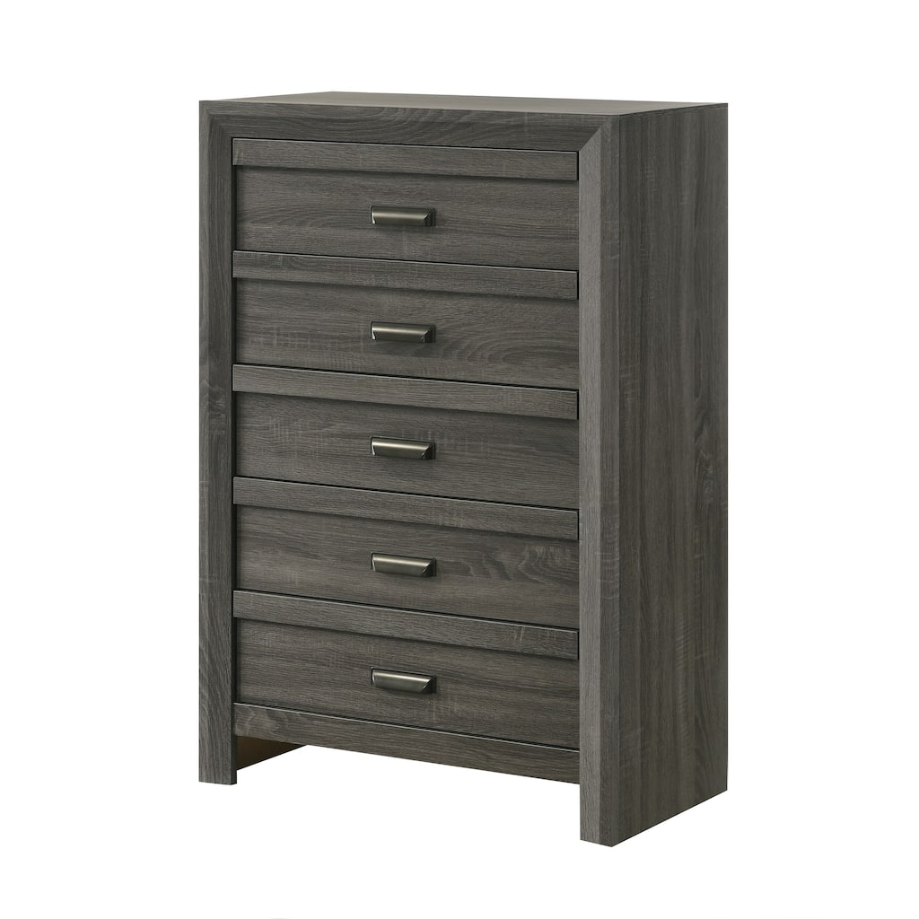 Rustic Contemporary 5-Drawer Storage Chest, Rustic Gray Finish Wooden Furniture